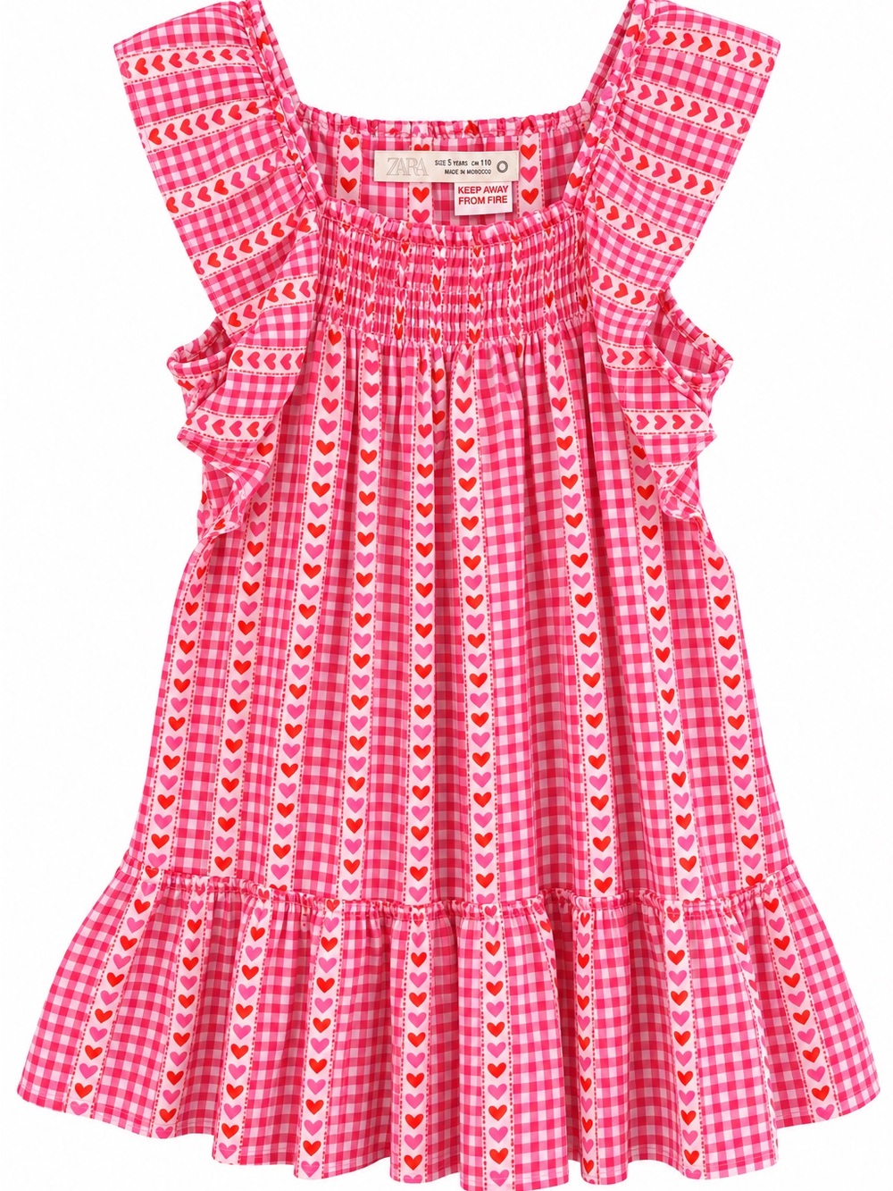 Zara Girls 5 Pink Red Heart Gingham Ruffle Valentine Dress